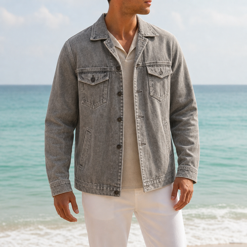 Men's washed denim work jacket in gray