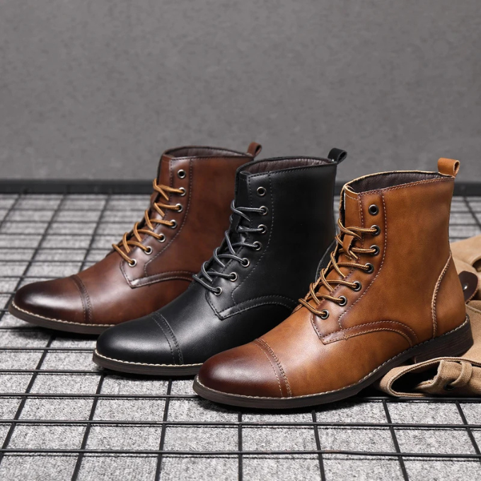 Men's cap toe leather ankle boots in all 3 colors — additional view