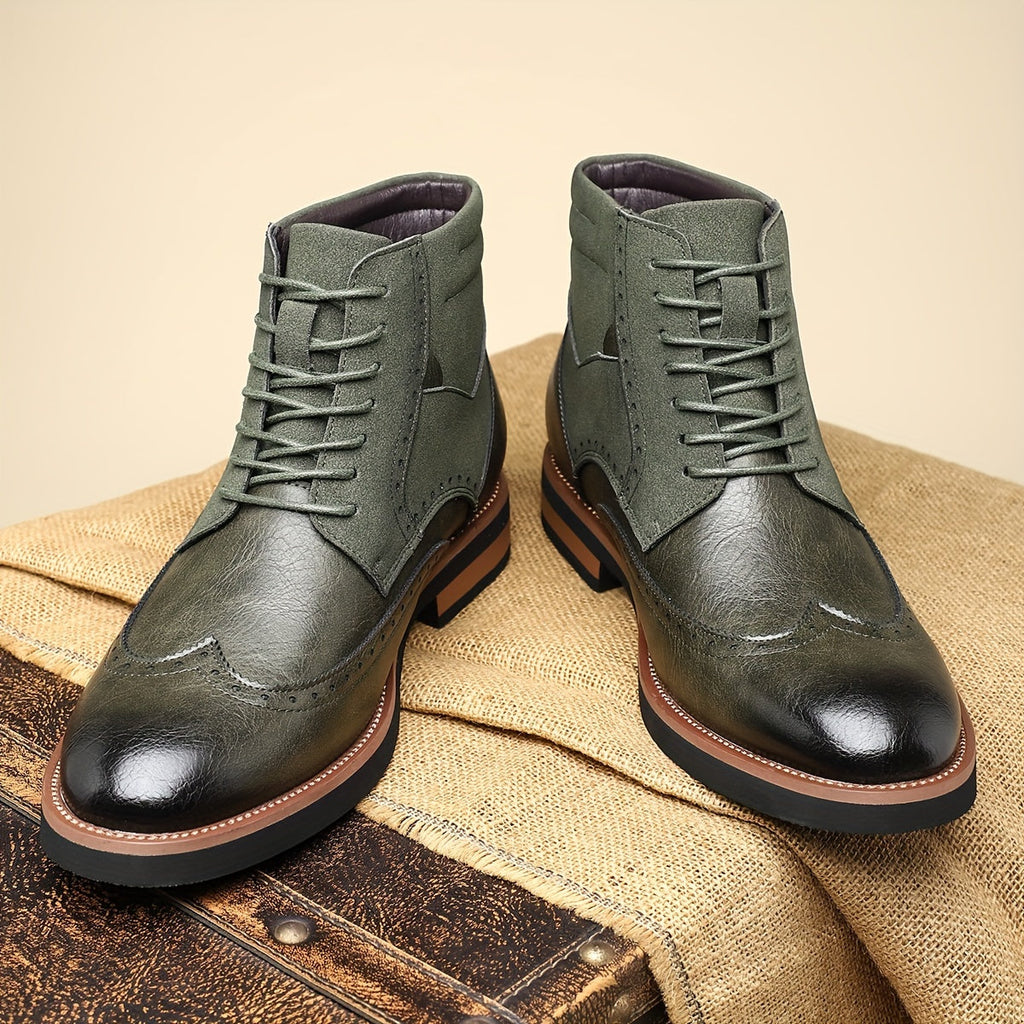 Men's classic wingtip leather boots — detail view