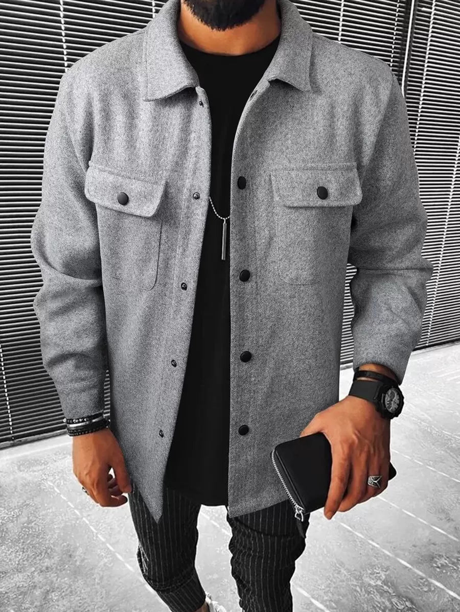 Men's single-breasted long sleeve shacket