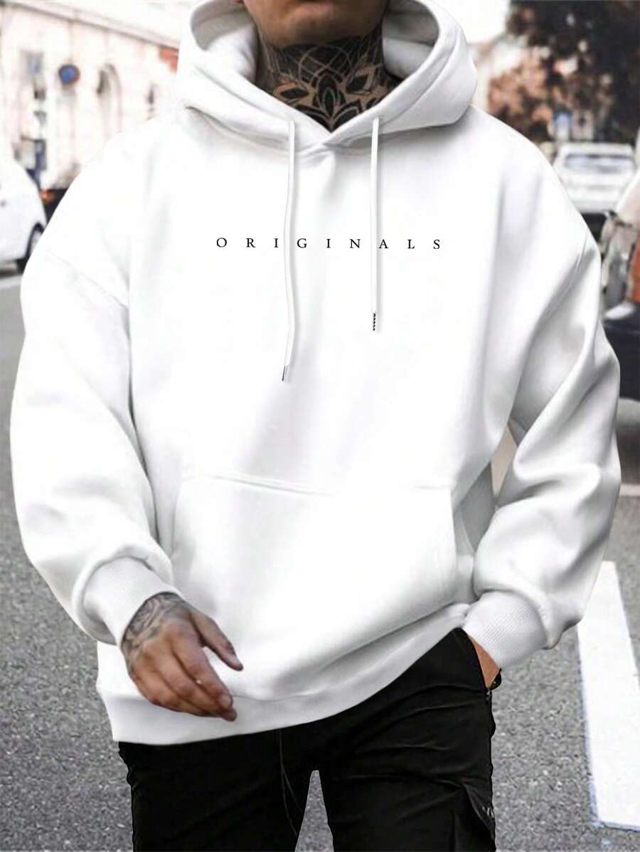 Men's hooded drawstring sweatshirt in white