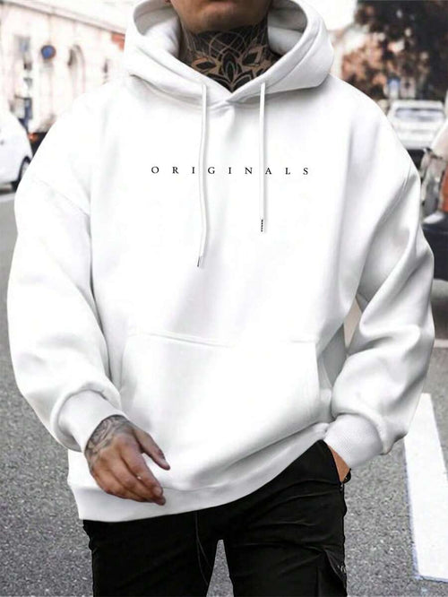 Men's hooded drawstring sweatshirt in white