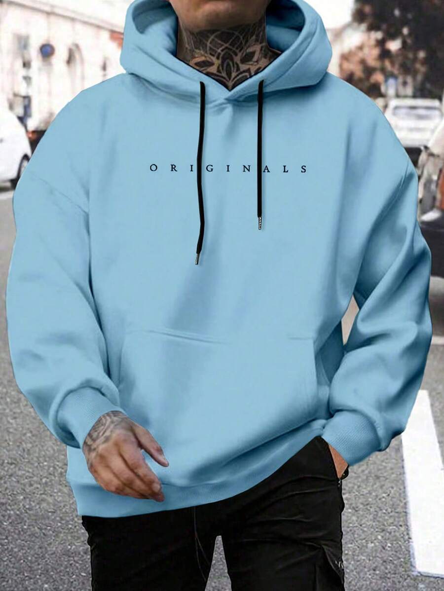Men's hooded drawstring sweatshirt in baby blue — additional view