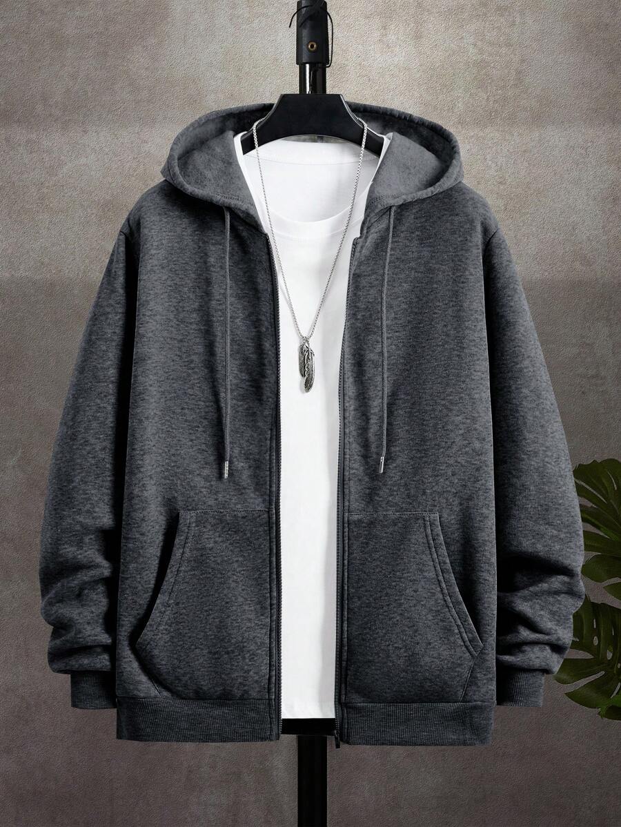 Men's zip-up hooded sweatshirt in dark grey