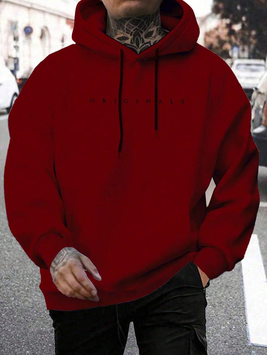 Men's hooded drawstring sweatshirt in burgundy — additional view