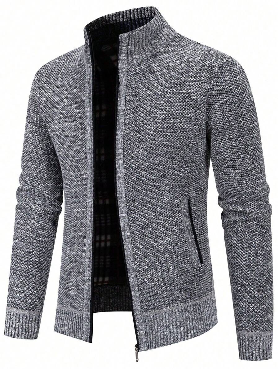 Men's color block ribbed cardigan in light grey — additional view