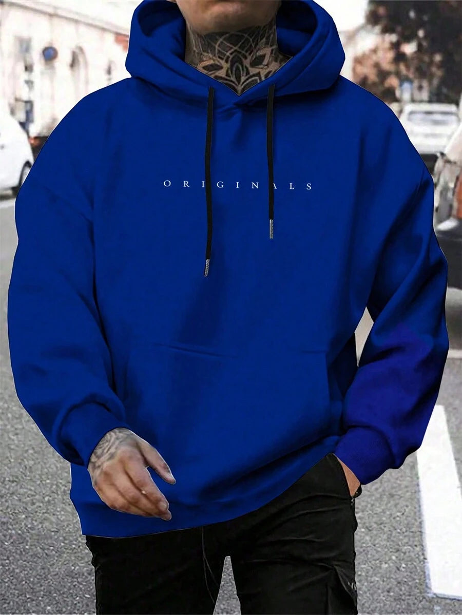 Men's hooded drawstring sweatshirt in blue — additional view
