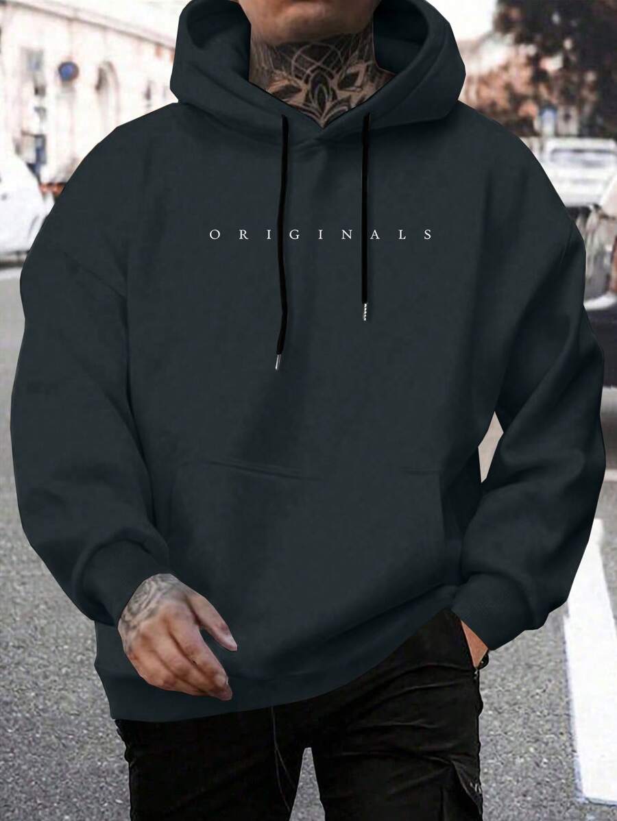 Men's hooded drawstring sweatshirt in dark grey — additional view