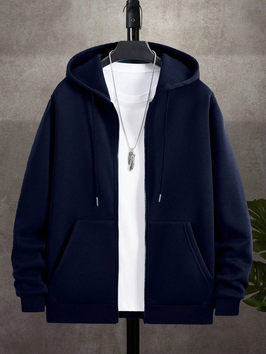 Men's zip-up hooded sweatshirt in royal blue — additional view