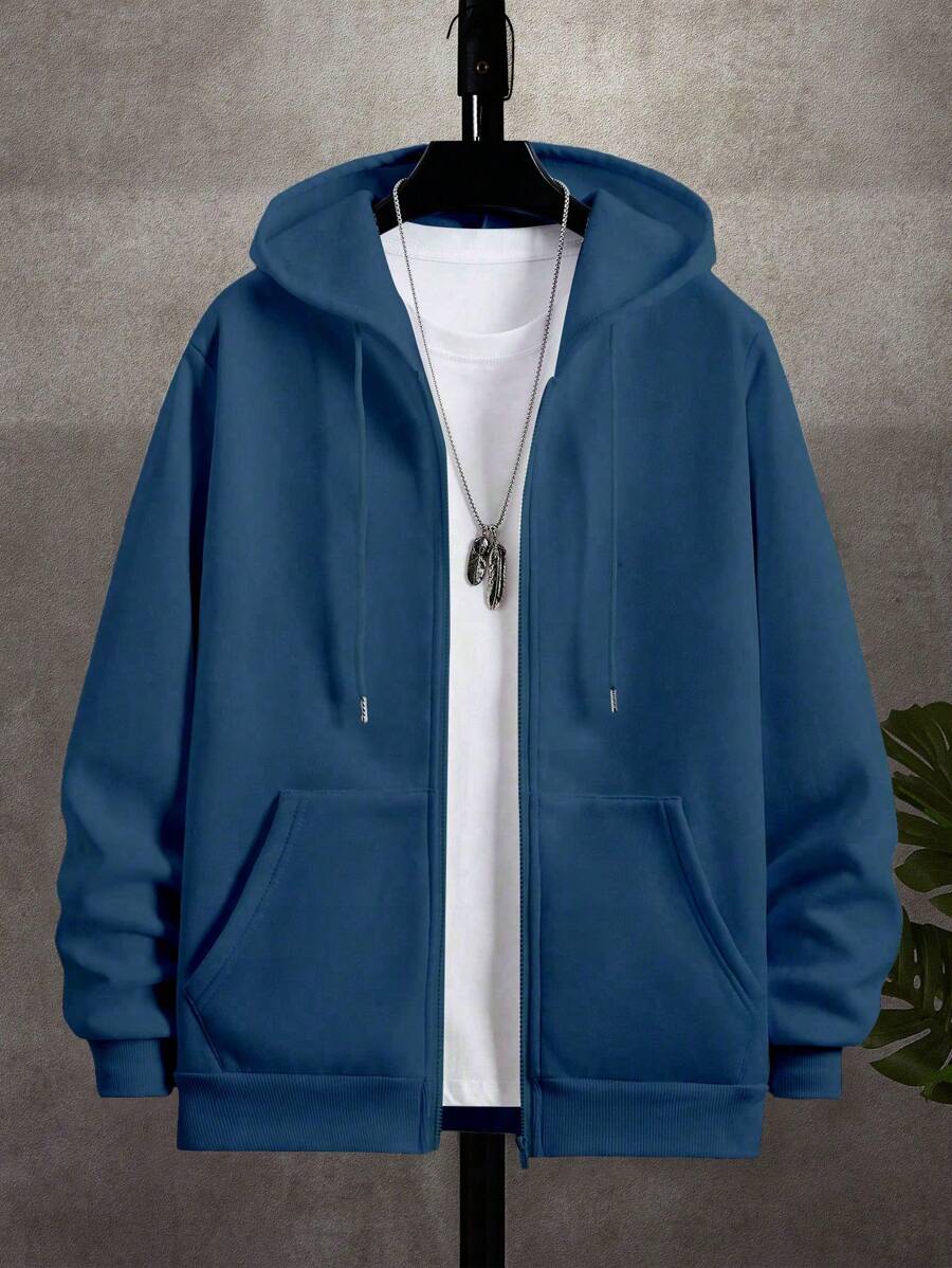 Men's zip-up hooded sweatshirt in blue — additional view