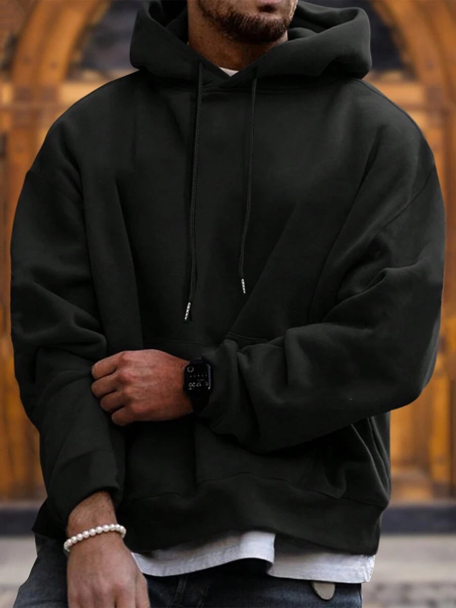 Men's drawstring long sleeve hoodie — detail view