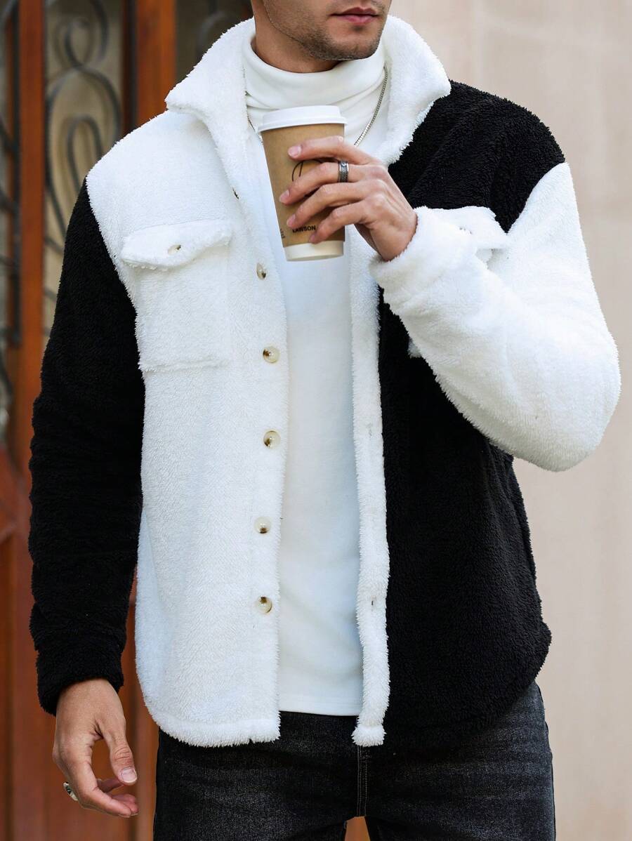 Men's button-front teddy fleece jacket