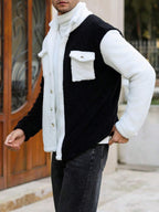 Men's button-front teddy fleece jacket — detail view