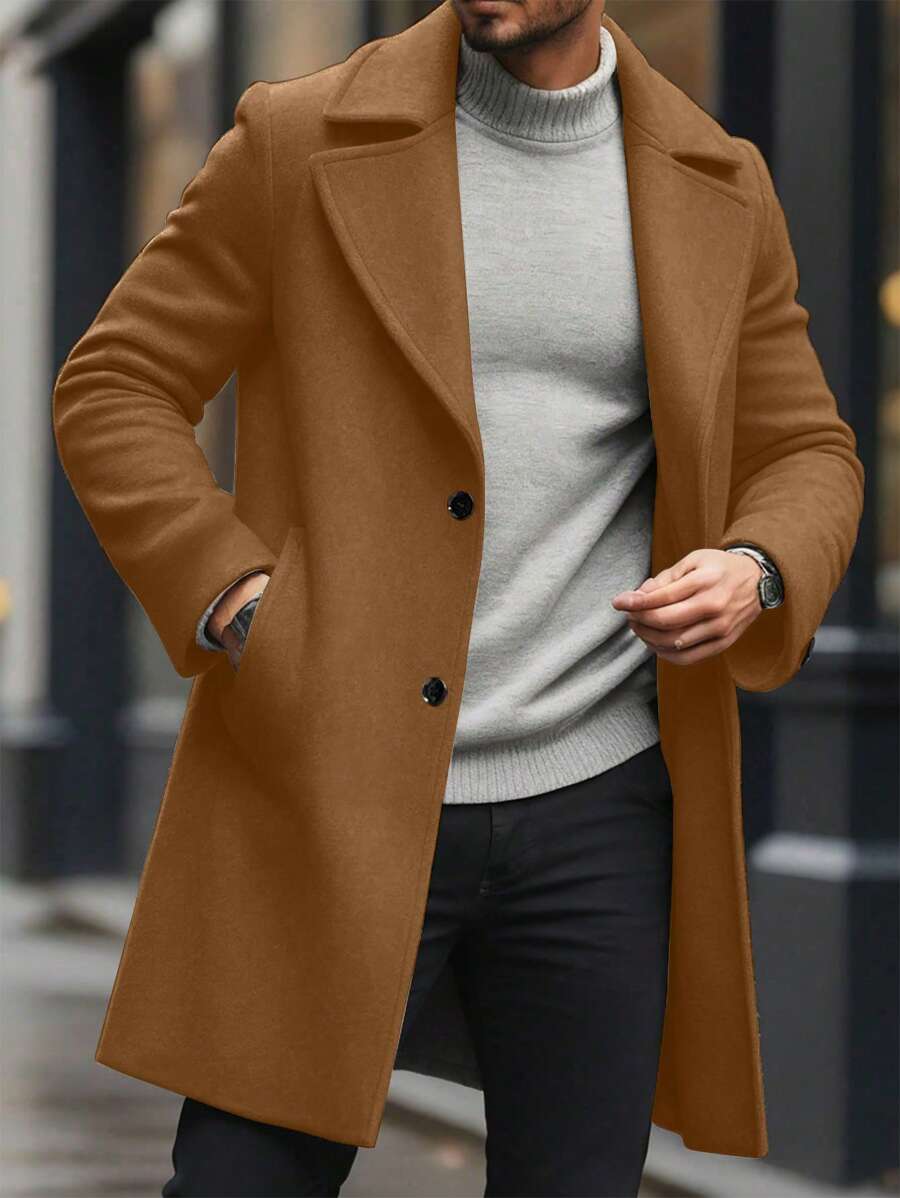 Men's button-up wool winter coat in mocha brown — additional view