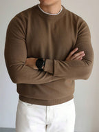 Men's crew neck slim-fit sweater in brown