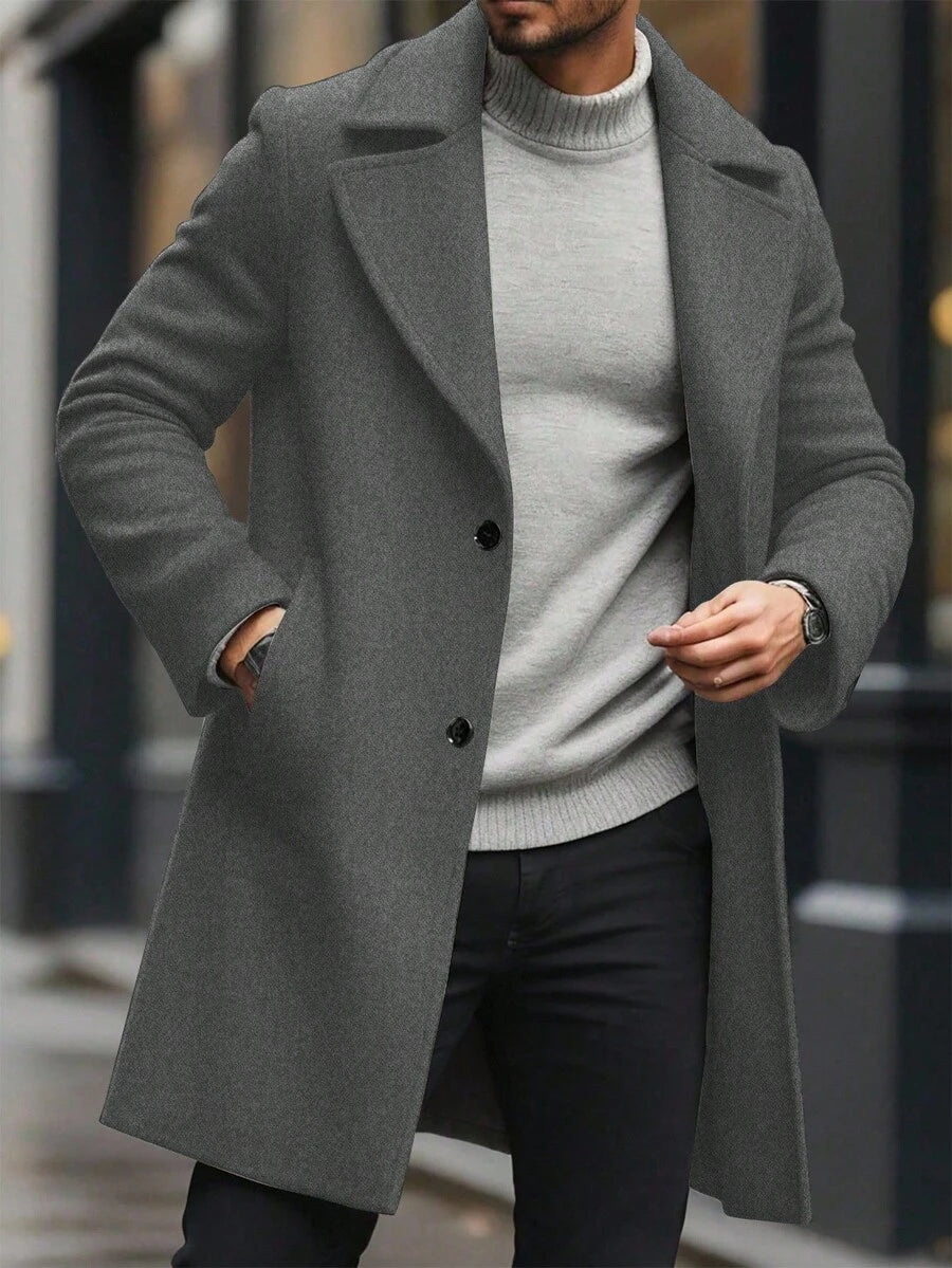 Men's button-up wool winter coat in dark grey — additional view