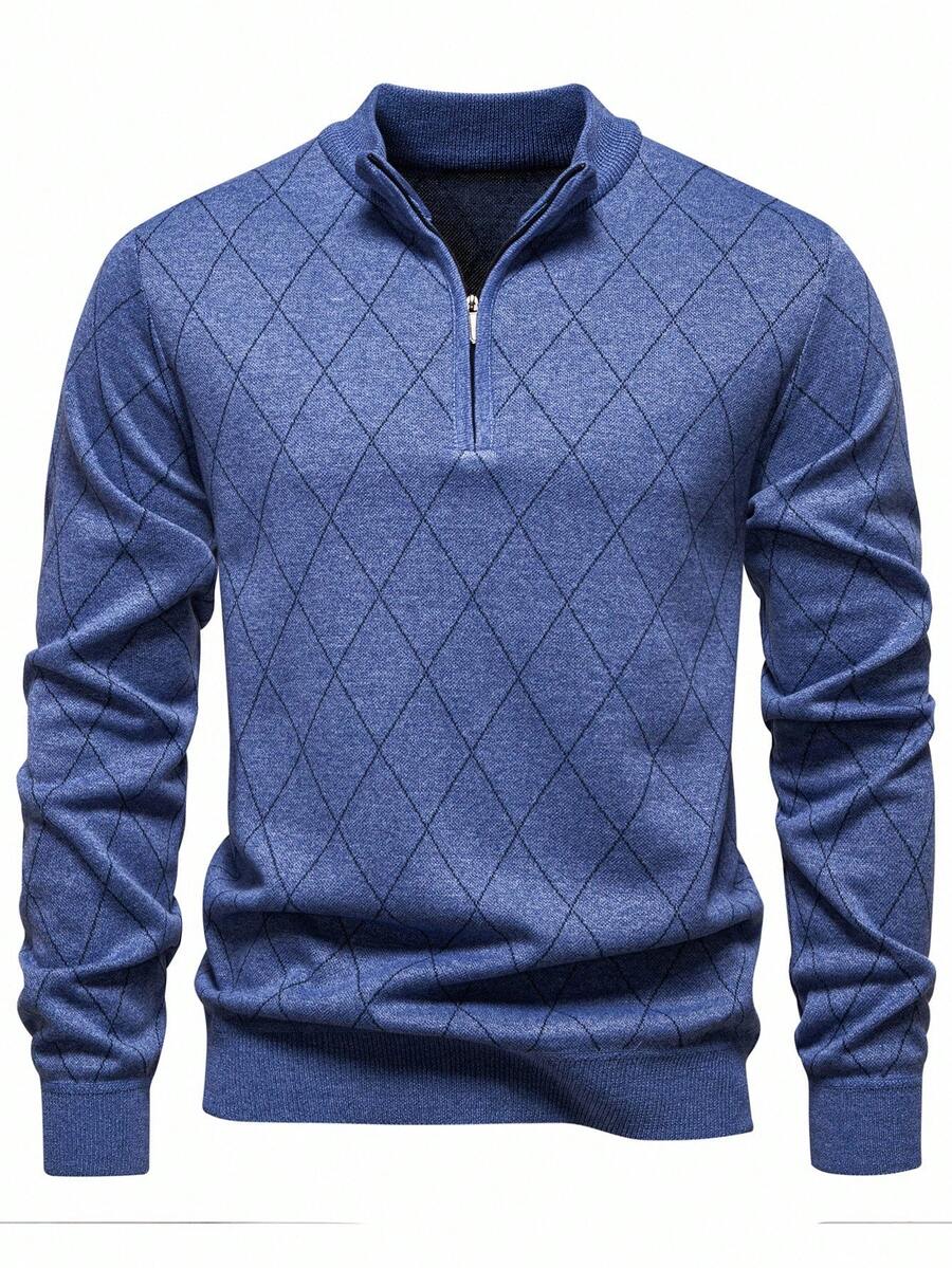 Men's half-zip long sleeve pullover in blue — additional view