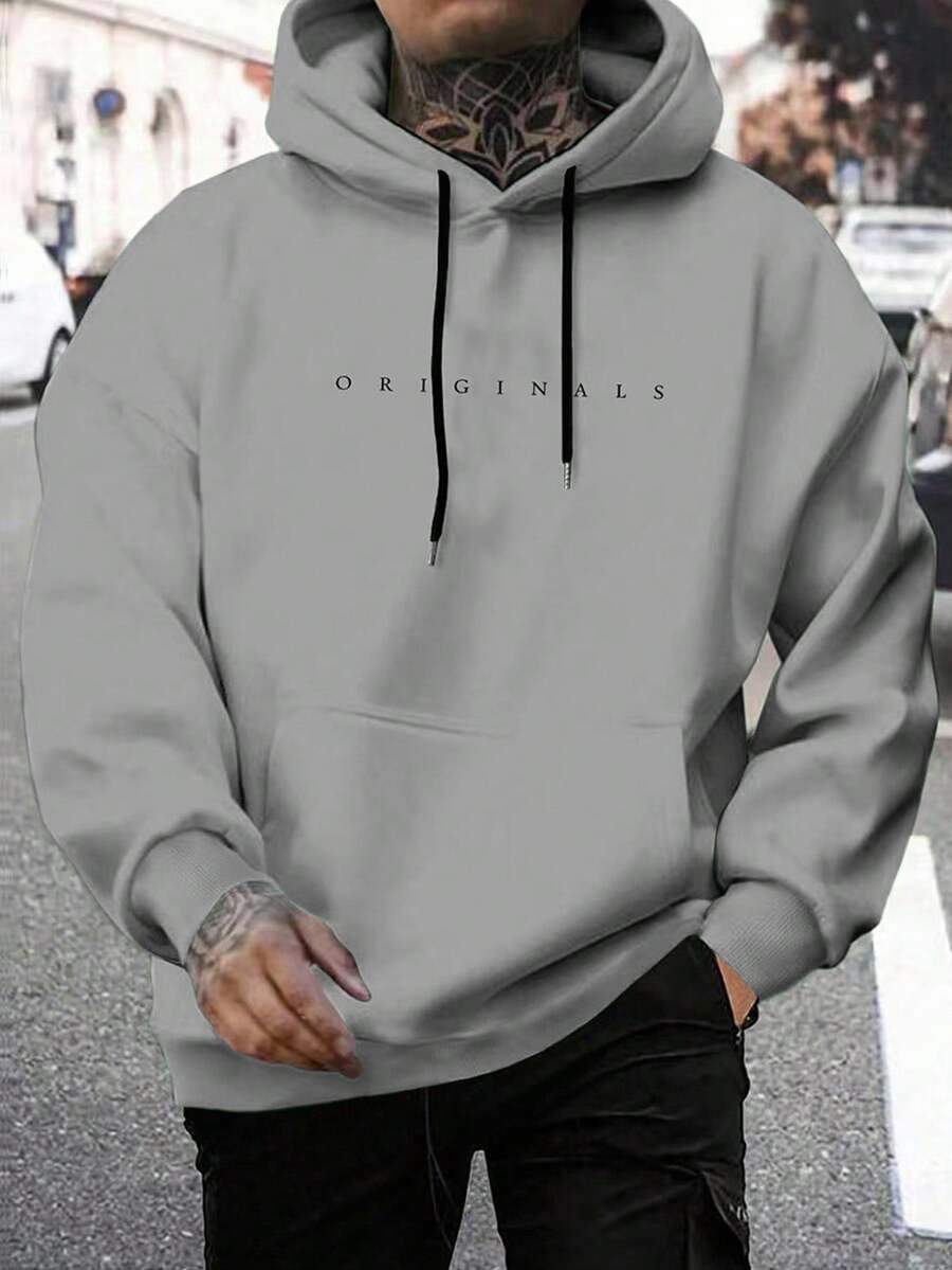 Men's hooded drawstring sweatshirt in light grey — additional view
