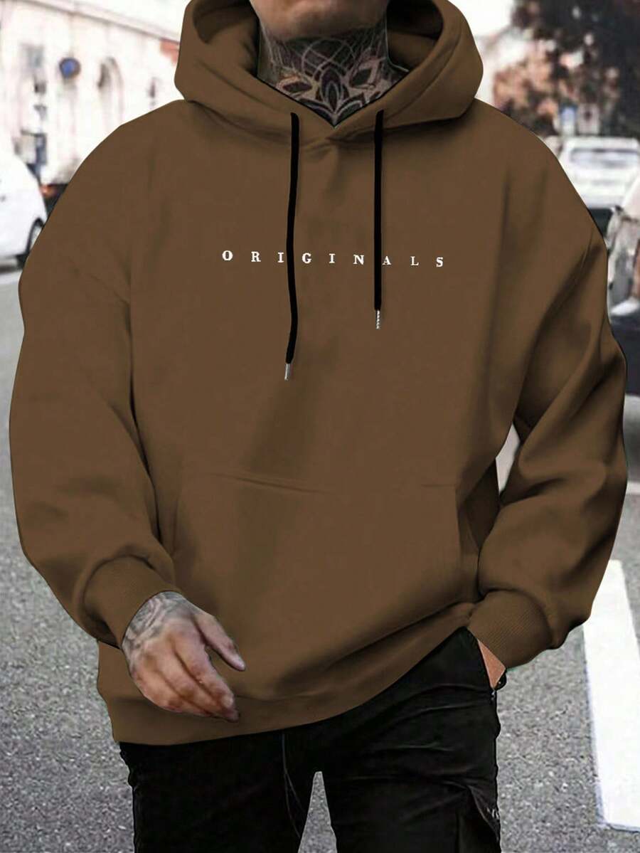 Men's hooded drawstring sweatshirt in brown — additional view