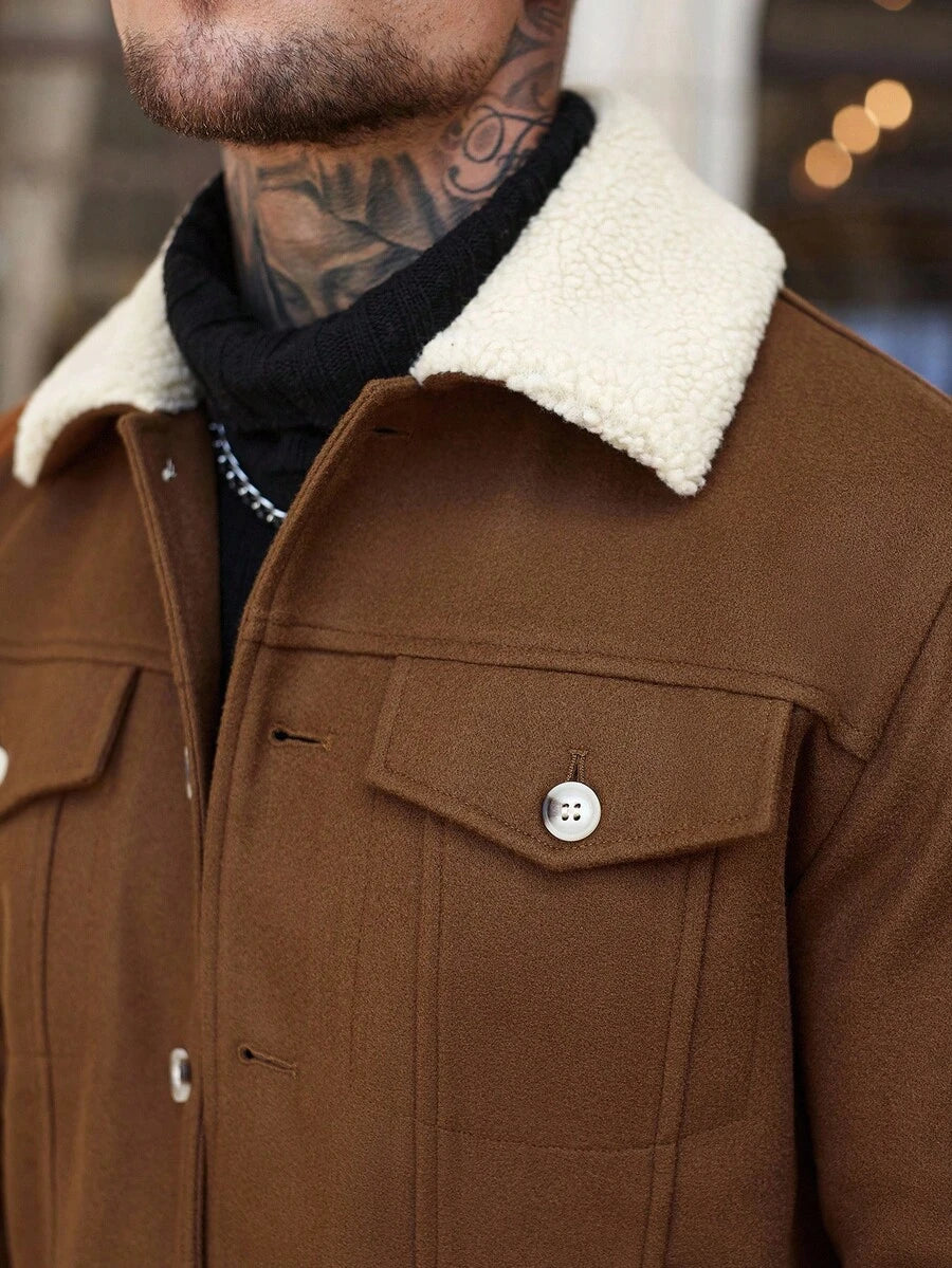 Men's teddy fleece cropped coat — detail view