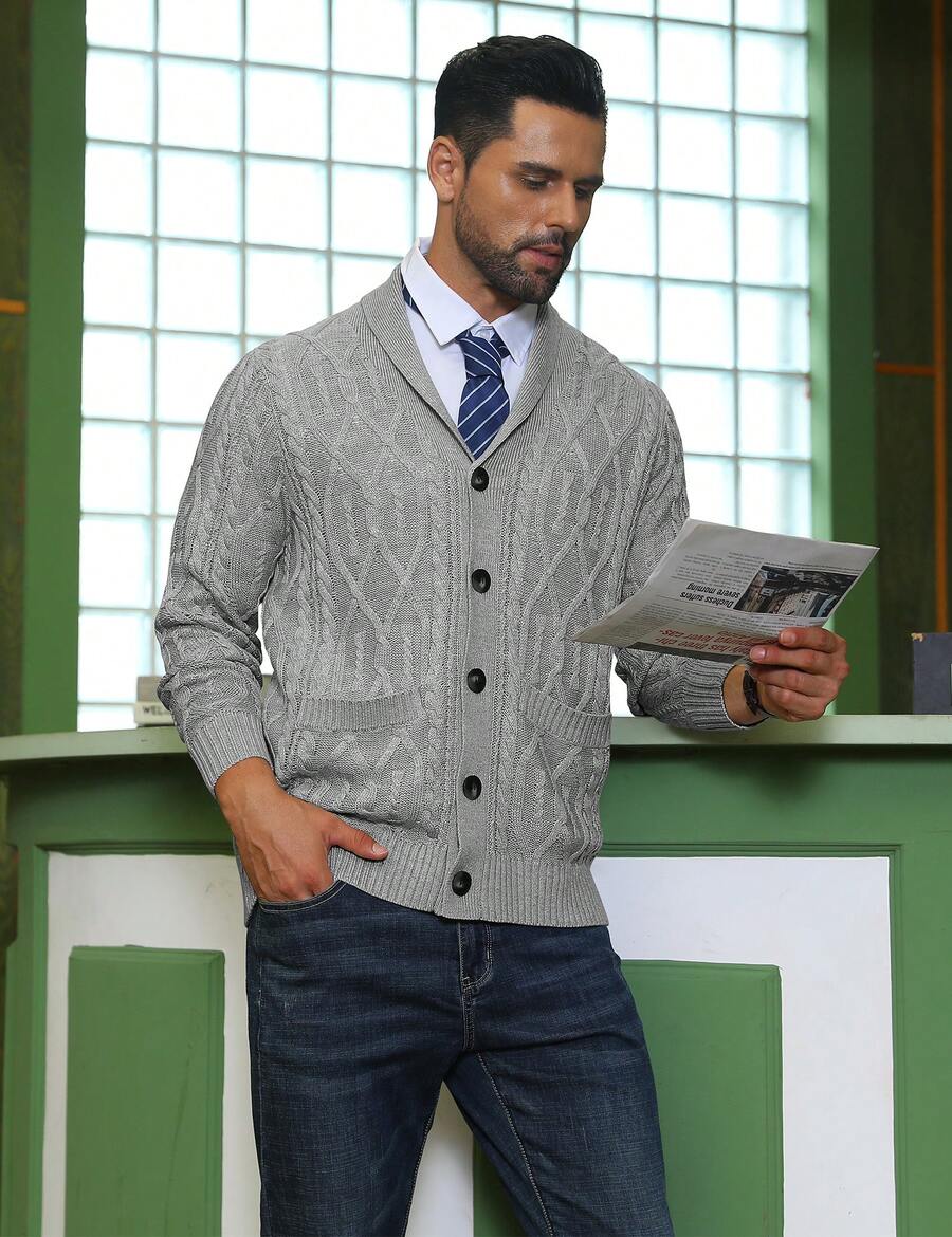 Men's shawl collar slim-fit cardigan — detail view