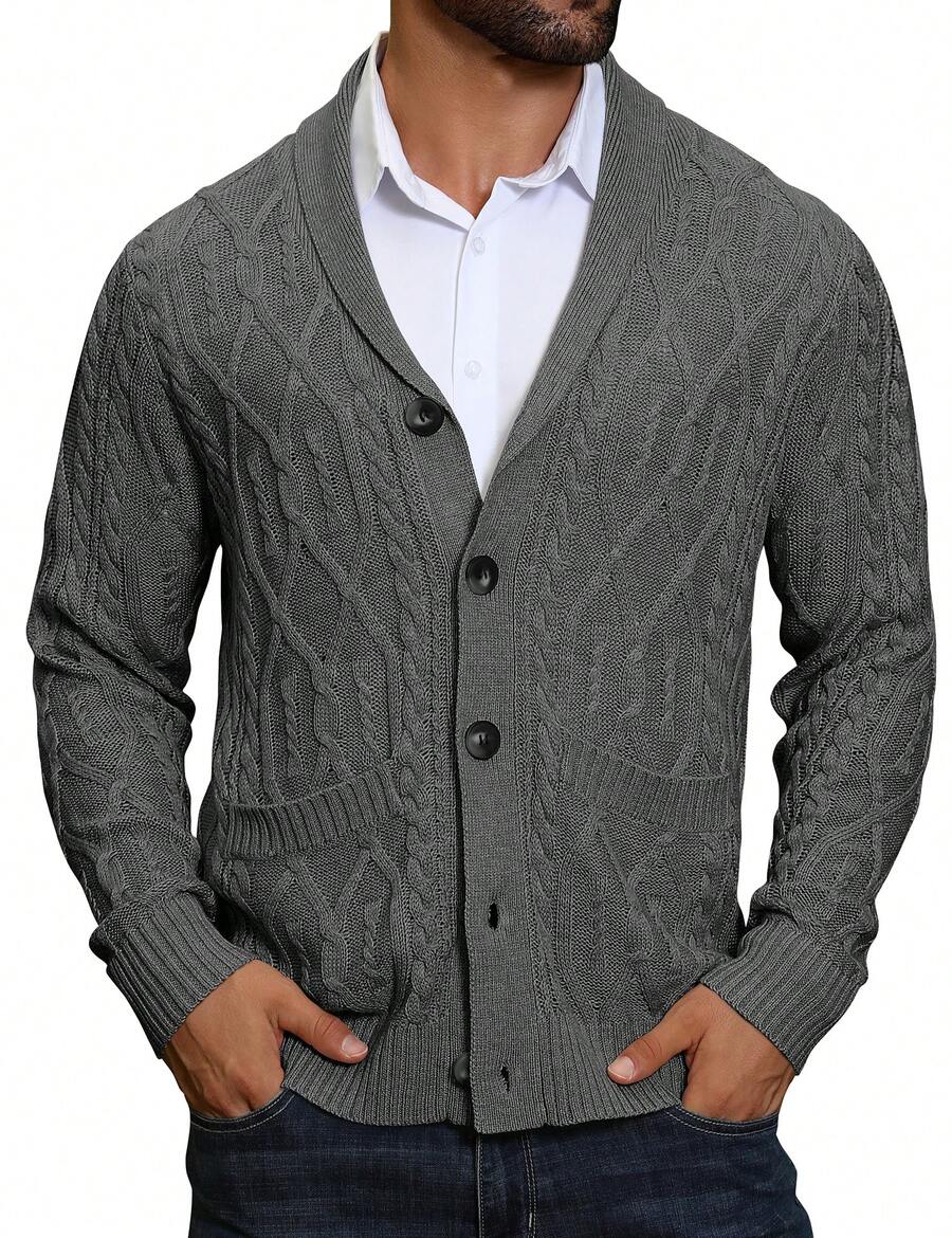 Men's shawl collar slim-fit cardigan in dark grey — additional view