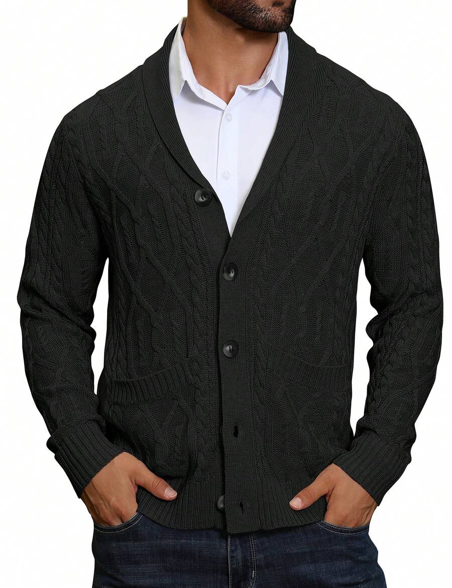Men's shawl collar slim-fit cardigan in black — additional view
