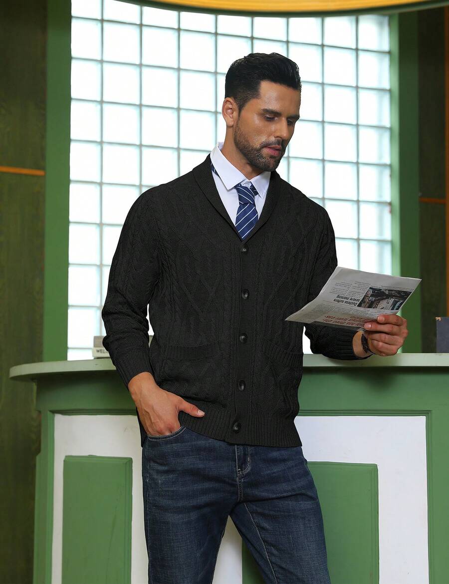 Men's shawl collar slim-fit cardigan — additional view