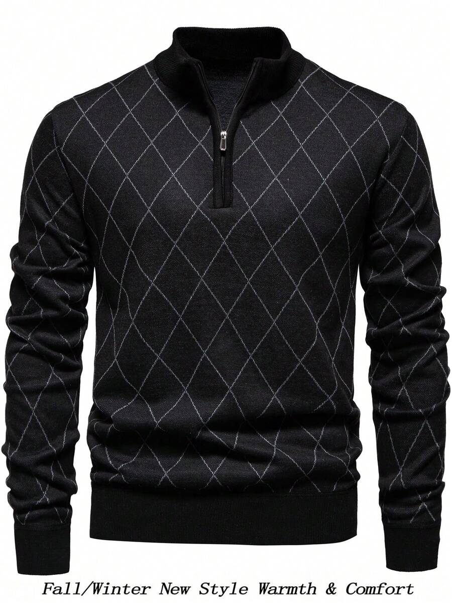 Men's half-zip long sleeve pullover in black — additional view