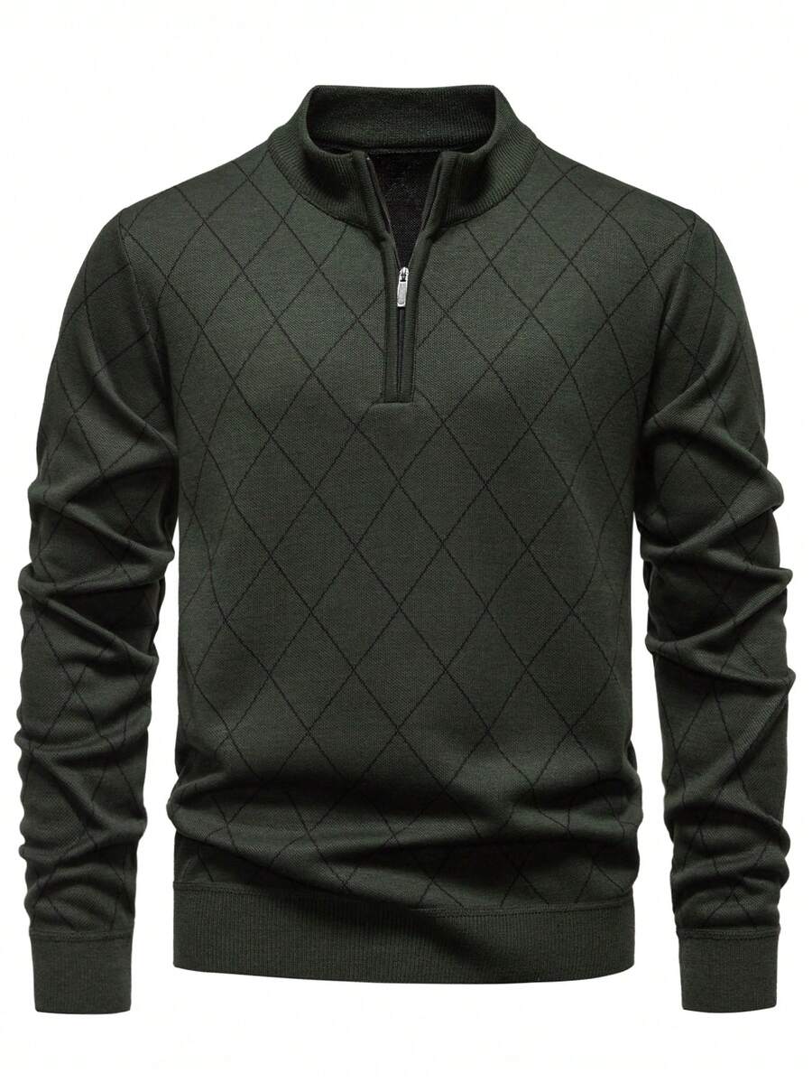 Men's half-zip long sleeve pullover in army green — additional view