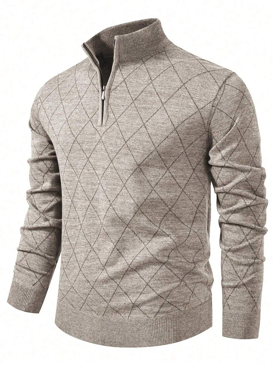 Men's half-zip long sleeve pullover in khaki — additional view