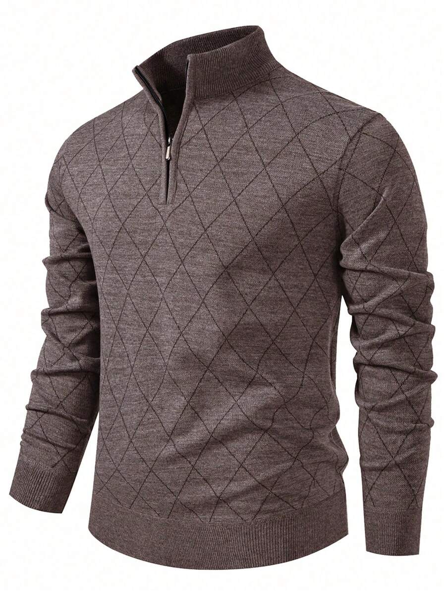 Men's half-zip long sleeve pullover in coffee brown — additional view