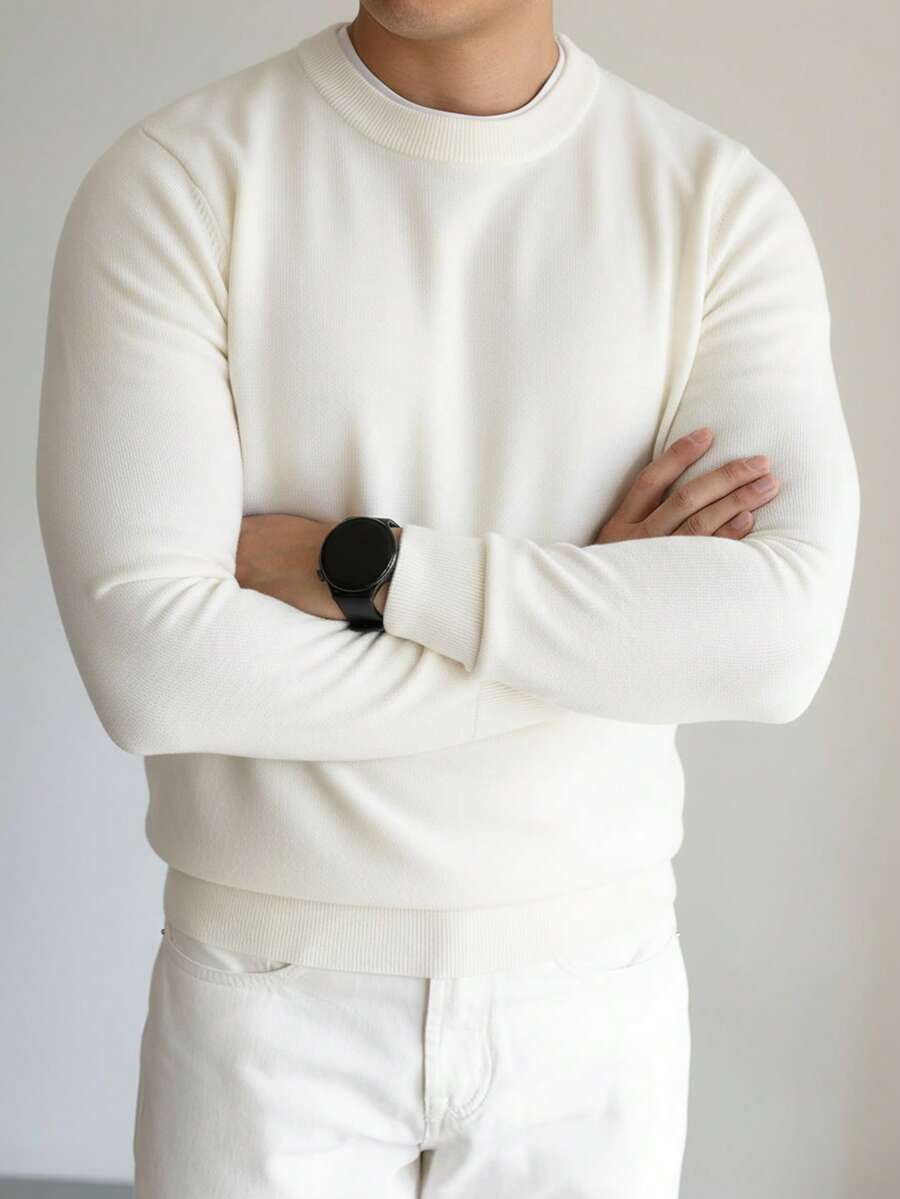 Men's crew neck slim-fit sweater in white — additional view
