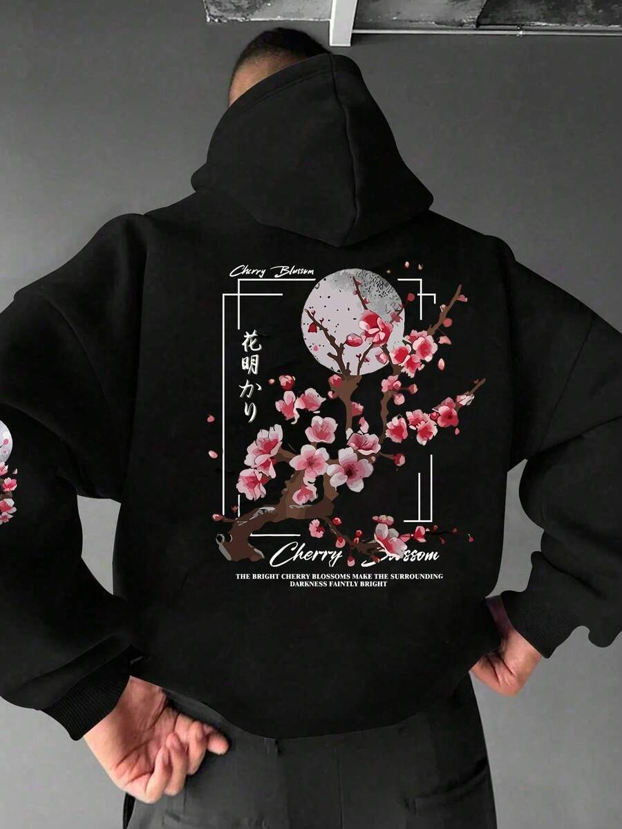 Men's kangaroo pocket drawstring hoodie in black — additional view