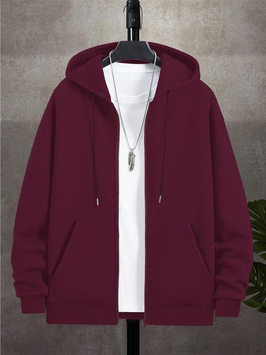 Men's zip-up hooded sweatshirt in burgundy — additional view