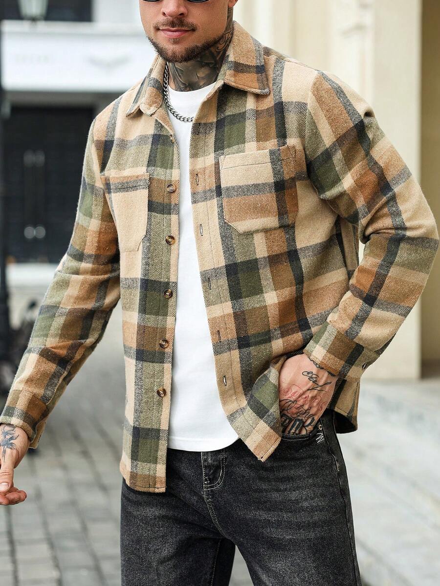 Men's checked button-up shacket