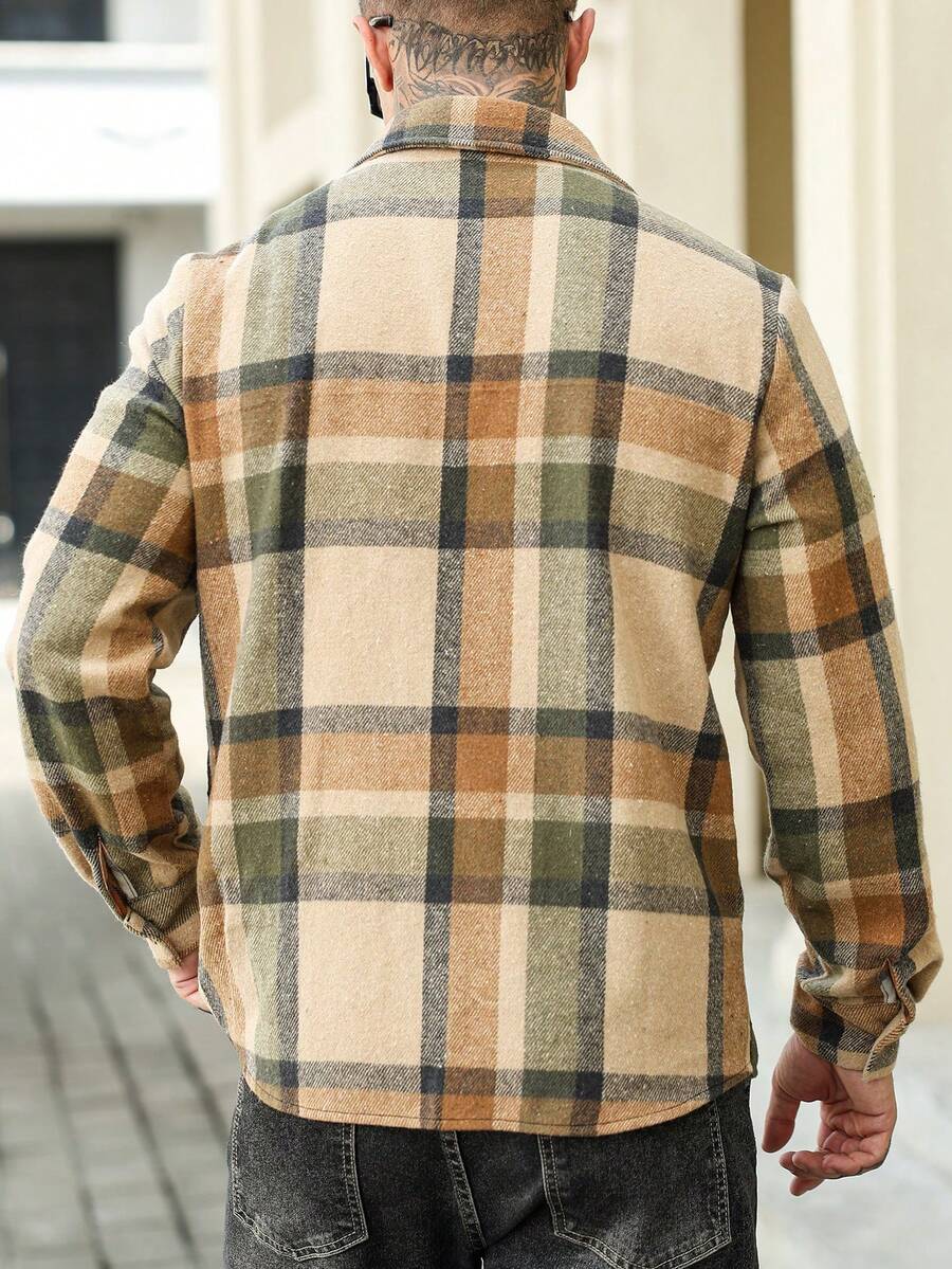 Men's checked button-up shacket — alternate view
