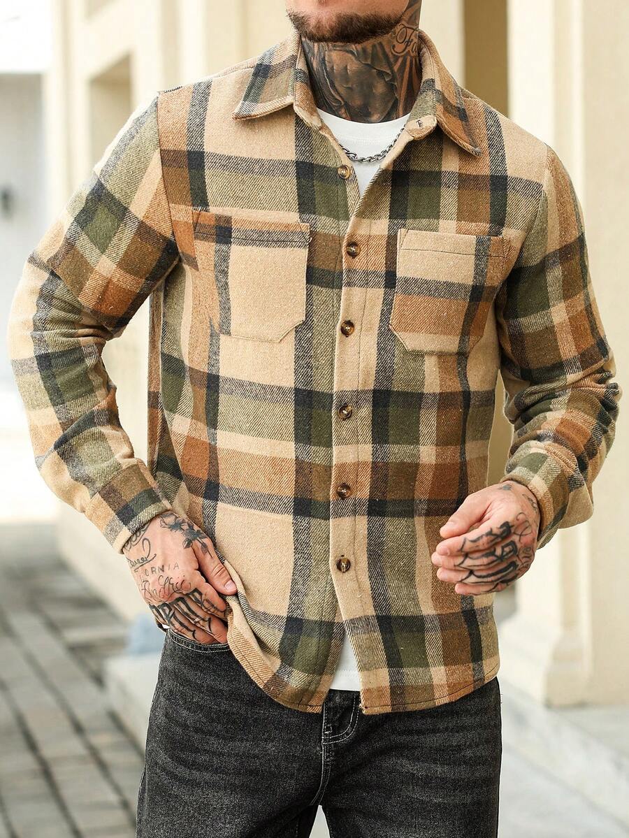 Men's checked button-up shacket — detail view