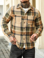 Men's checked button-up shacket — detail view