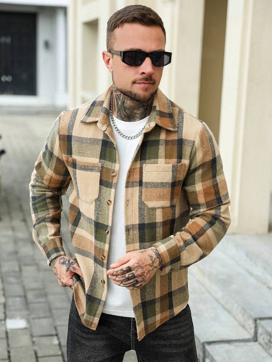 Men's checked button-up shacket — additional view