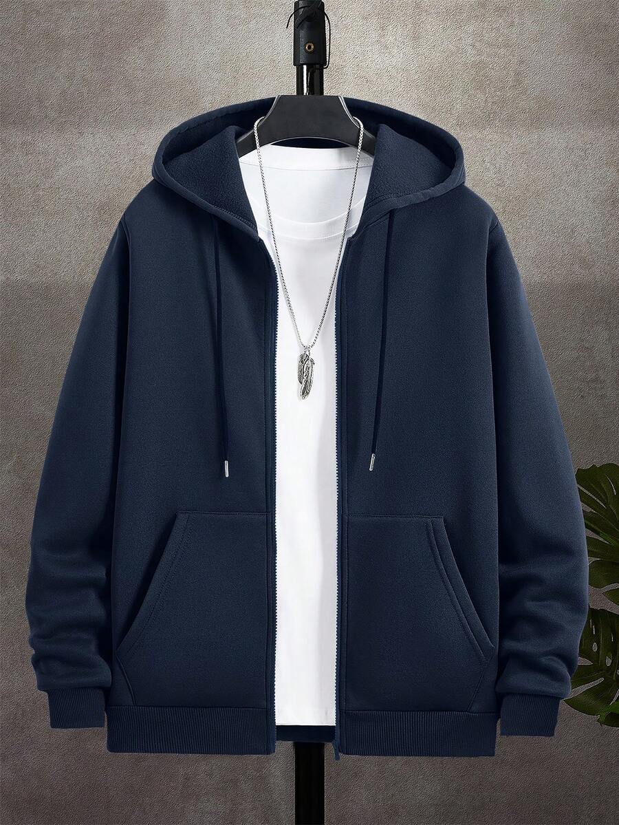 Men's zip-up hooded sweatshirt in olive green — additional view