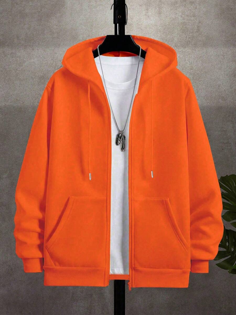 Men's zip-up hooded sweatshirt in orange — additional view