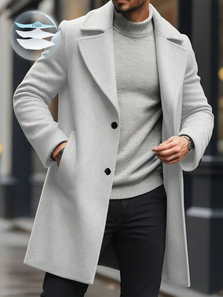 Men's button-up wool winter coat in grey