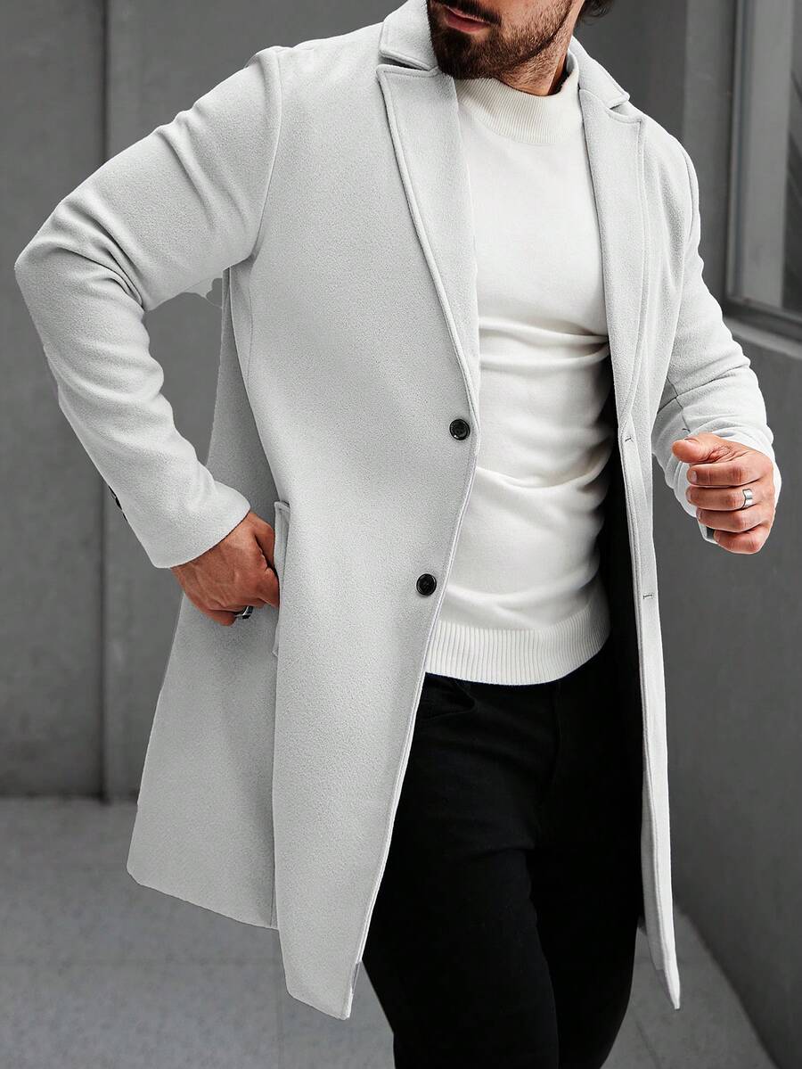 Men's button-up wool winter coat — detail view
