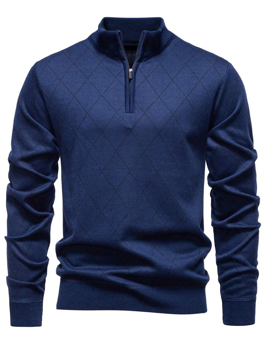 Men's half-zip long sleeve pullover in navy blue — additional view