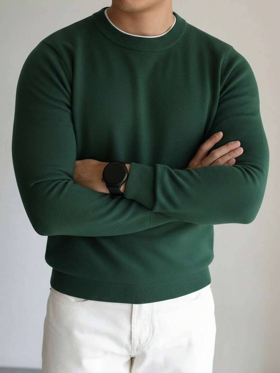 Men's crew neck slim-fit sweater in green — additional view