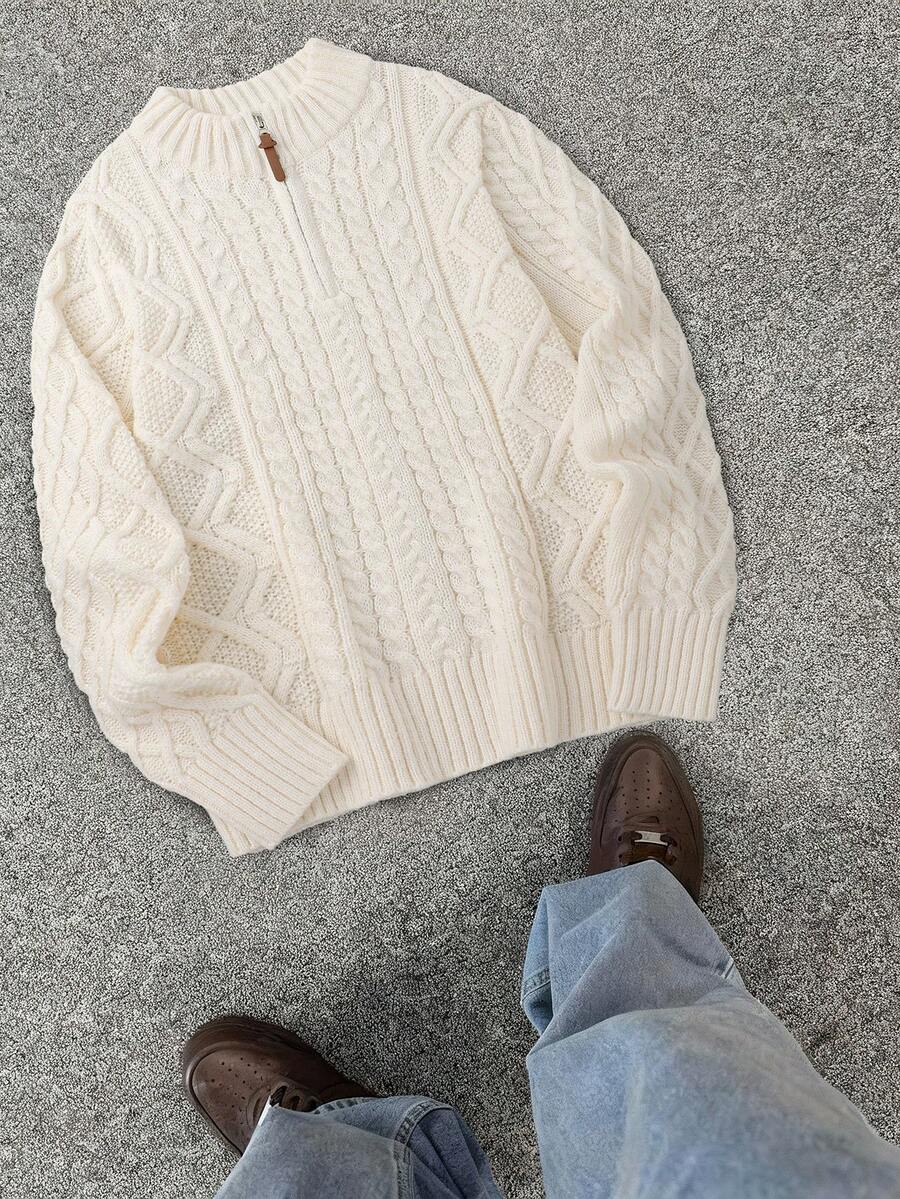 Men's half-zip cable-knit turtleneck sweater — alternate view