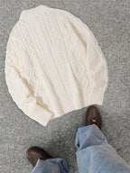 Men's half-zip cable-knit turtleneck sweater — detail view