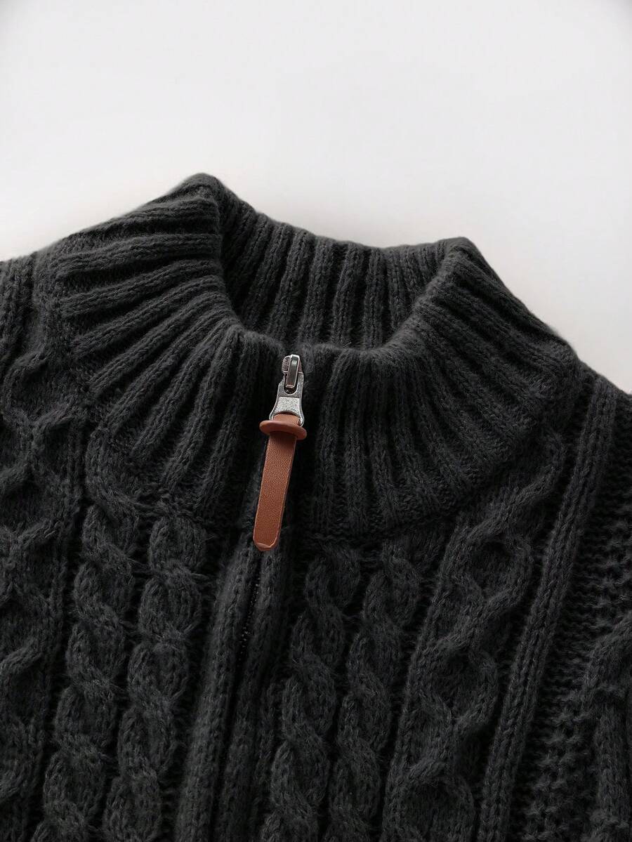 Men's half-zip cable-knit turtleneck sweater — additional view