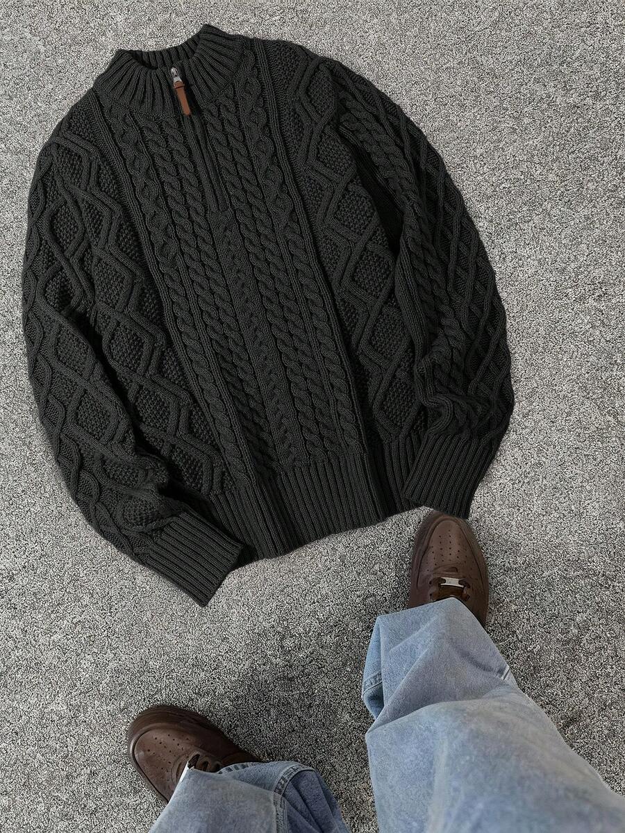 Men's half-zip cable-knit turtleneck sweater — additional view